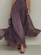 Vestido Maxi Morado en Chiffon con Cuello con Abertura