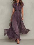 Vestido Maxi Morado en Chiffon con Cuello con Abertura