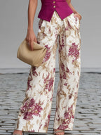 Conjunto Rosa de Chaleco sin Mangas y Pantalón Ancho Floral