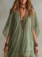 Vestido Mini Verde Fluido en Chiffon con Escote en V