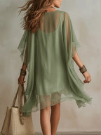 Vestido Mini Verde Fluido en Chiffon con Escote en V
