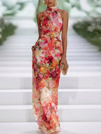 Vestido Maxi Rojo en Chiffon con Escote Halter