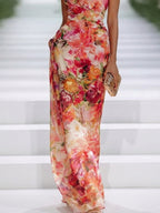 Vestido Maxi Rojo en Chiffon con Escote Halter