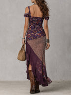 Vestido Maxi Morado Estilo Urbano con Leopardo y Flores