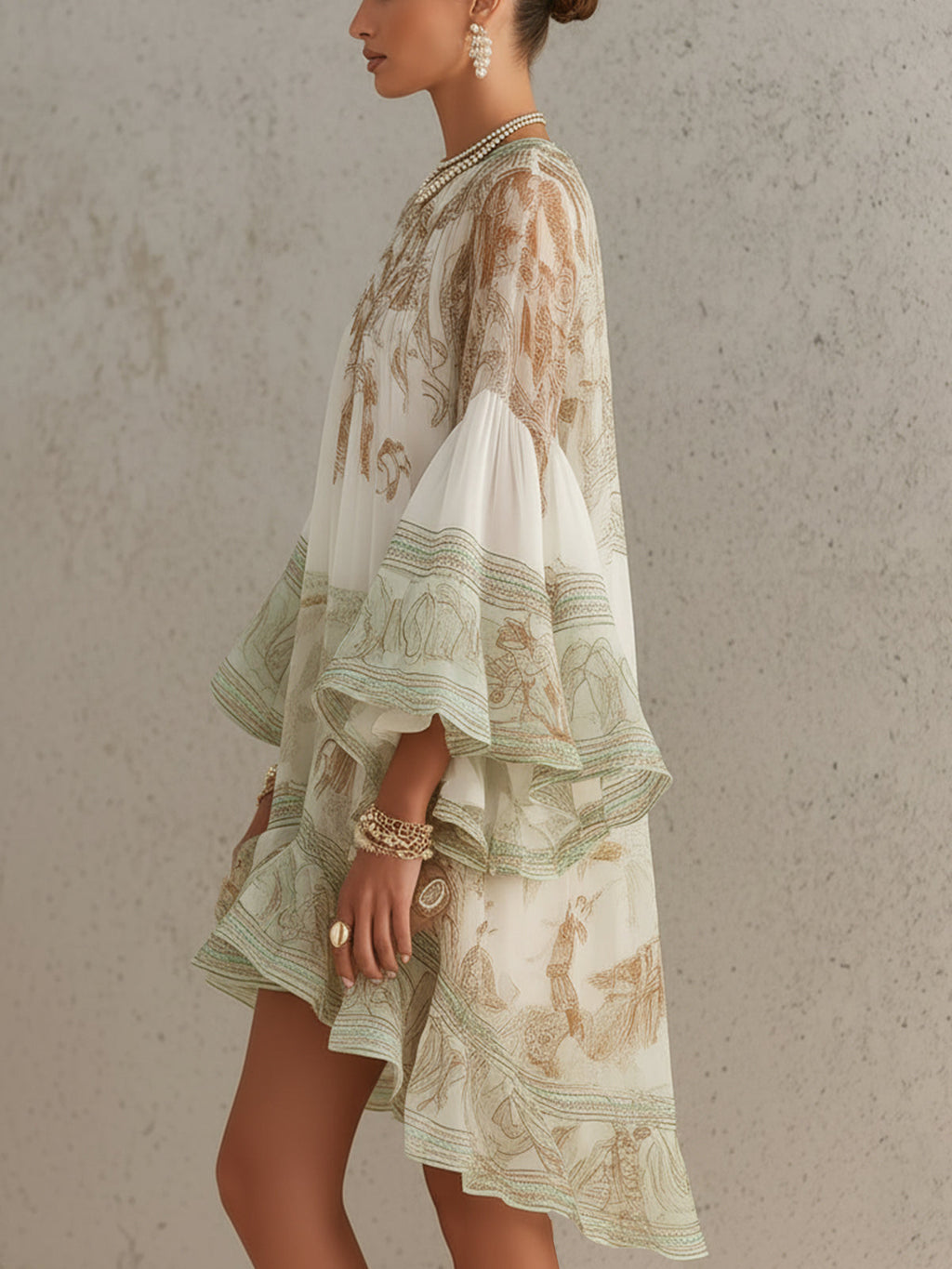 Rosalie | Vestido mini de gasa verde con mangas voluminosas