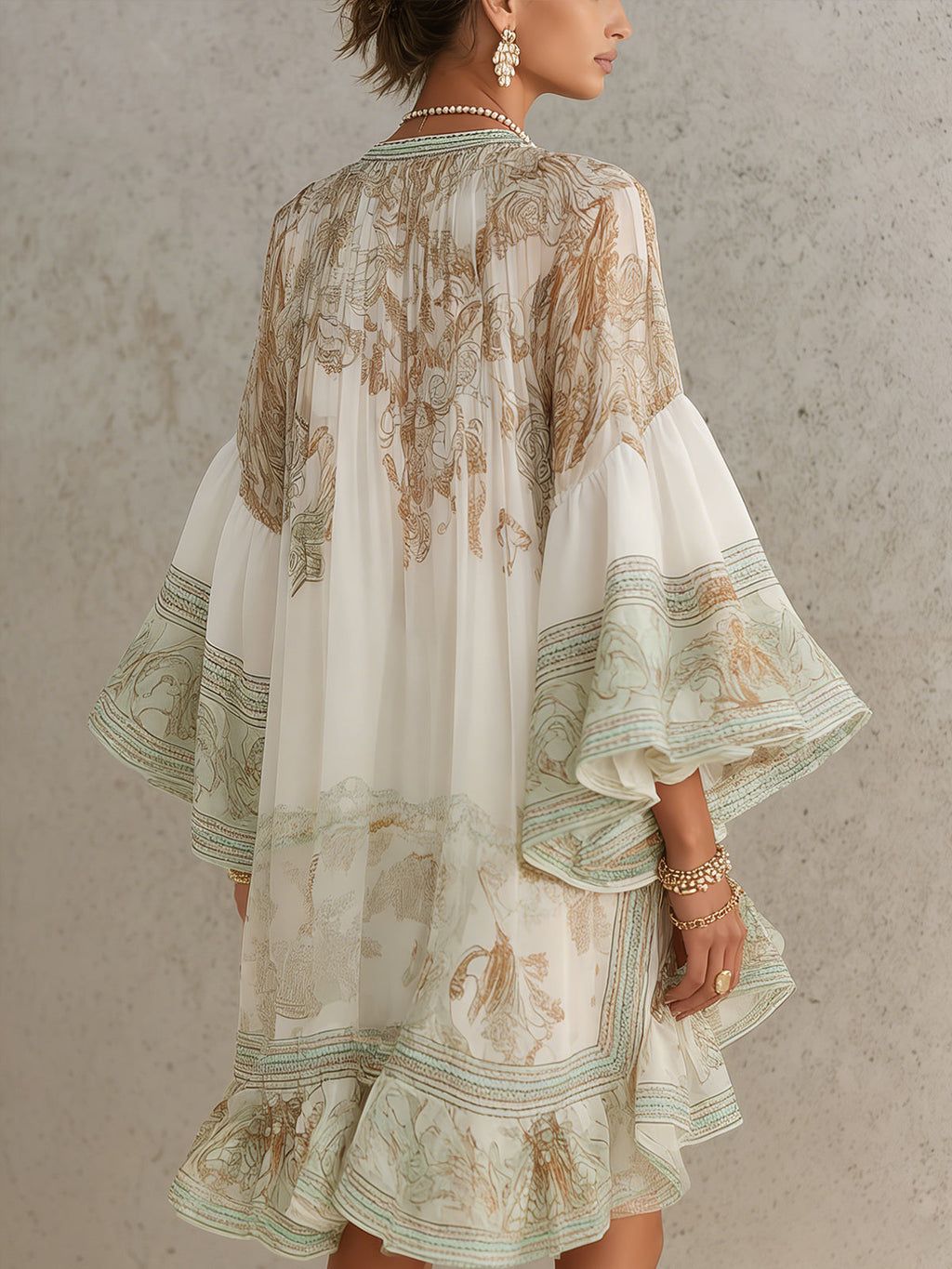 Rosalie | Vestido mini de gasa verde con mangas voluminosas