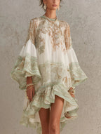Rosalie | Vestido mini de gasa verde con mangas voluminosas