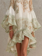Rosalie | Vestido mini de gasa verde con mangas voluminosas