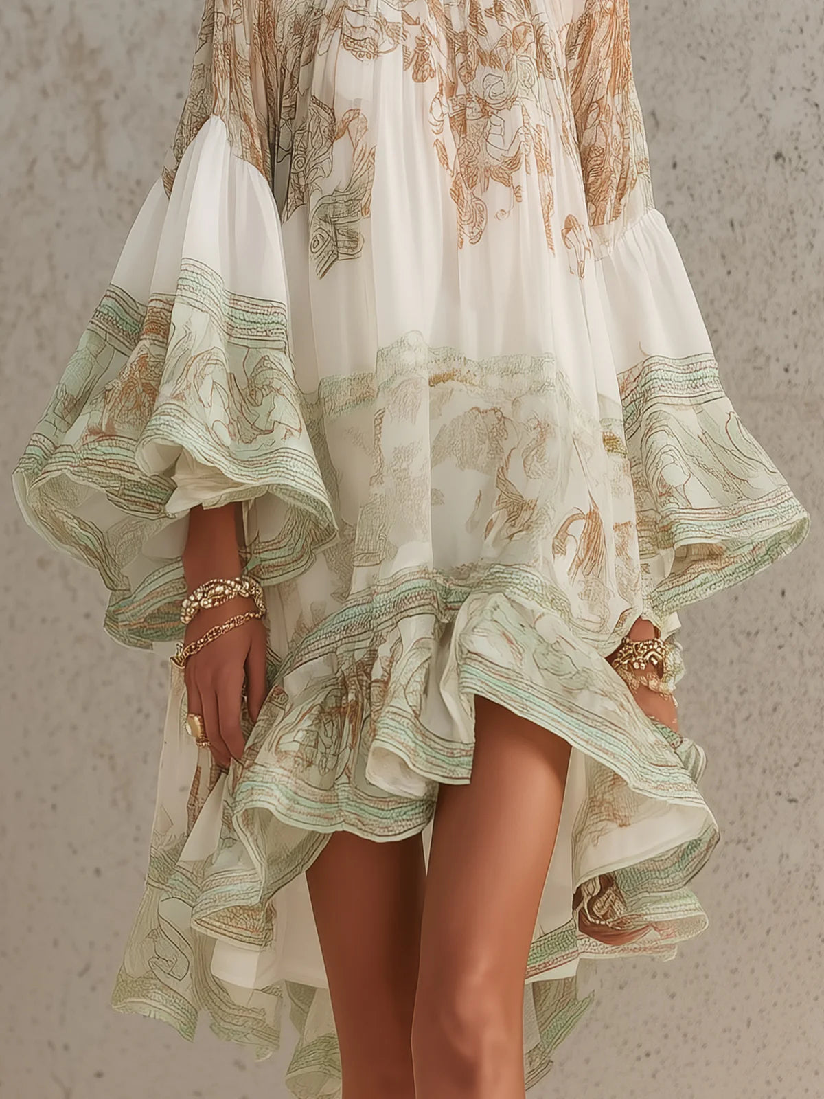 Rosalie | Vestido mini de gasa verde con mangas voluminosas