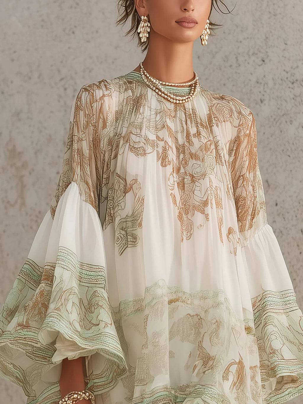 Rosalie | Vestido mini de gasa verde con mangas voluminosas
