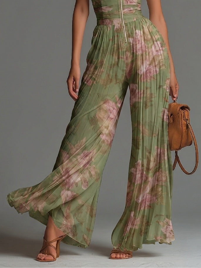 Mono Verde Floral Plisado en Chiffon