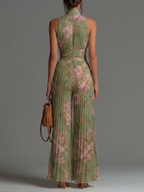 Mono Verde Floral Plisado en Chiffon