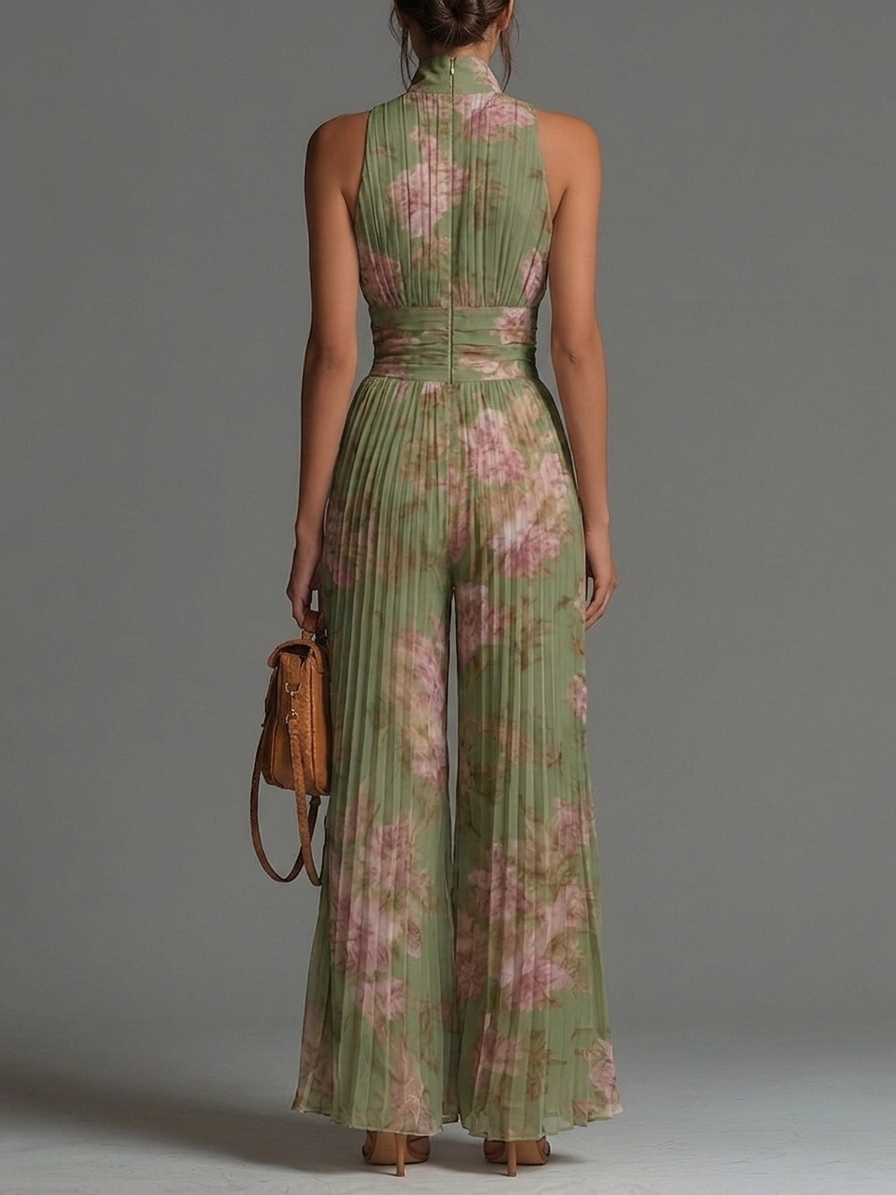 Mono Verde Floral Plisado en Chiffon