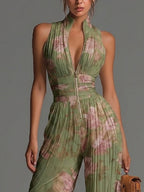 Mono Verde Floral Plisado en Chiffon