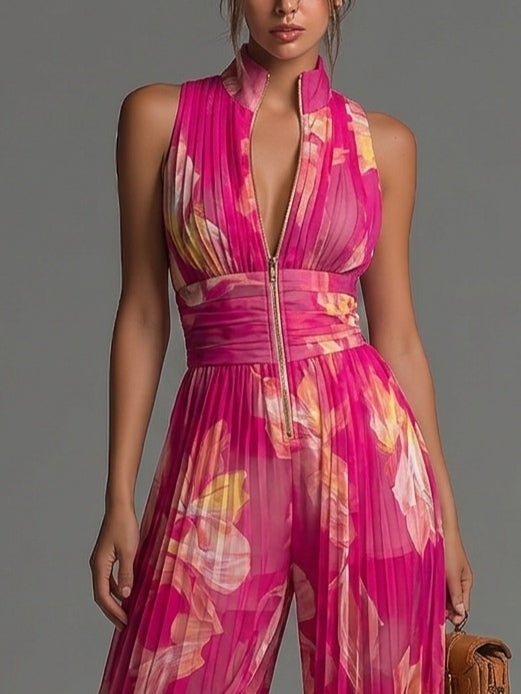 Mono Fucsia Plisado en Chiffon con Estampado Floral