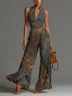 Mono Azul Grisáceo Bohemio Estampado en Chiffon