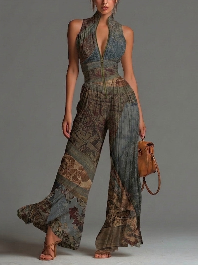Mono Azul Grisáceo Bohemio Estampado en Chiffon