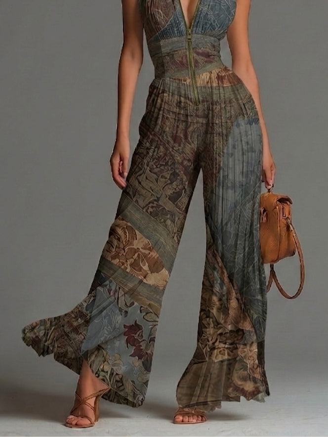 Mono Azul Grisáceo Bohemio Estampado en Chiffon