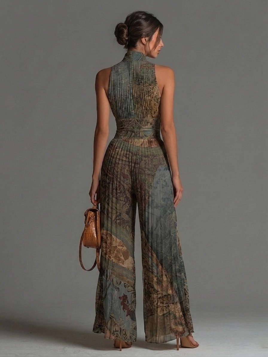 Mono Azul Grisáceo Bohemio Estampado en Chiffon