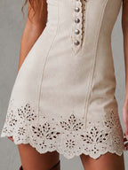 Gabrielle | Vestido mini beige de encaje calado con escote en V