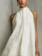 Agathe | Vestido trapecio blanco y verde oliva de flores