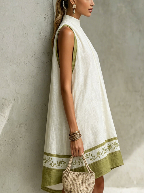 Agathe | Vestido trapecio blanco y verde oliva de flores