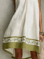 Agathe | Vestido trapecio blanco y verde oliva de flores
