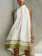 Agathe | Vestido trapecio blanco y verde oliva de flores