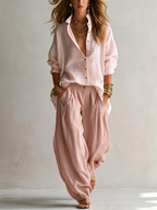 Relaxed White Shirt & Wide-Leg Lantern Trousers Set
