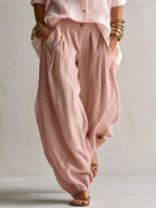 Relaxed White Shirt & Wide-Leg Lantern Trousers Set