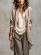 Elegant Beige-Grey Three-Piece Wide-Leg Suit