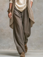 Elegant Beige-Grey Three-Piece Wide-Leg Suit