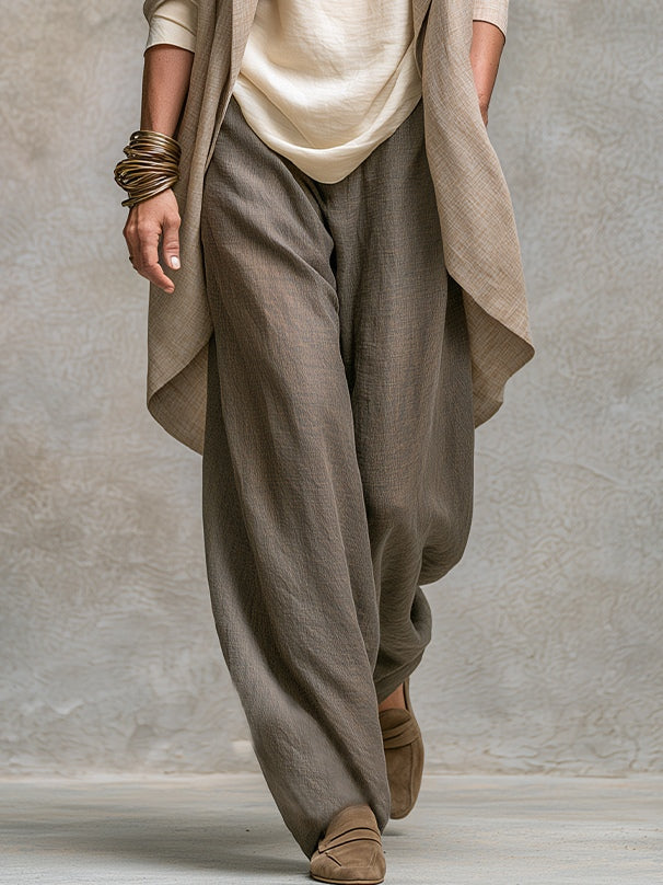 Elegant Beige-Grey Three-Piece Wide-Leg Suit