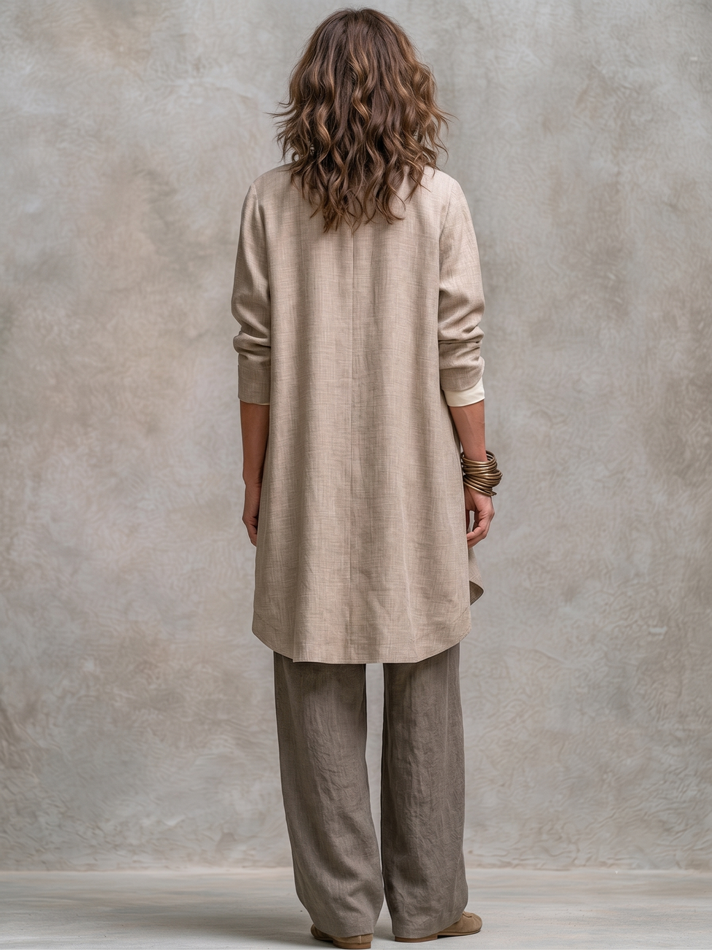 Elegant Beige-Grey Three-Piece Wide-Leg Suit