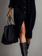 Corduroy Midi Dress with Chest Pockets