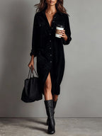 Corduroy Midi Dress with Chest Pockets