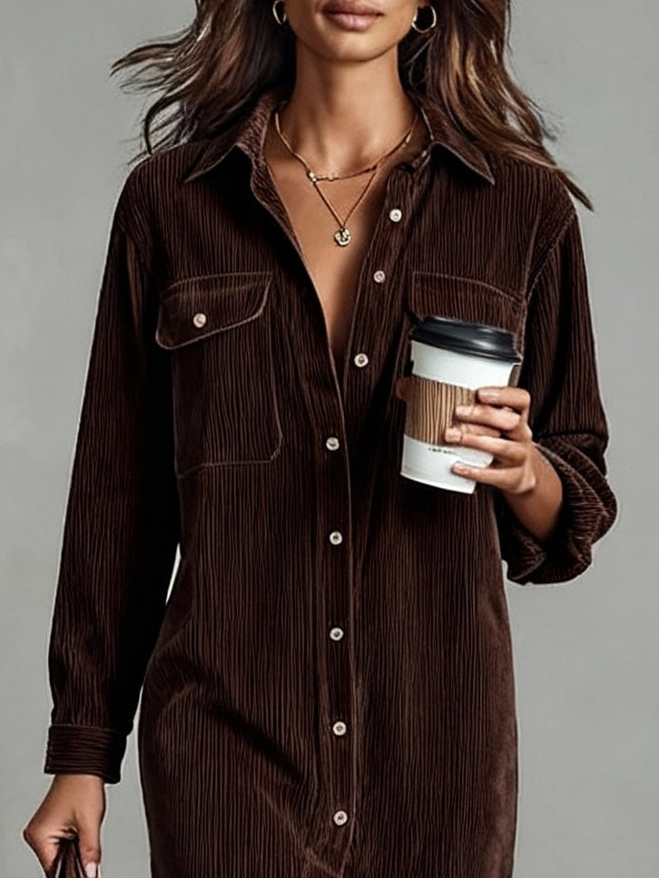 Corduroy Midi Dress with Chest Pockets