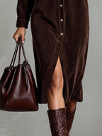 Corduroy Midi Dress with Chest Pockets