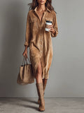 Corduroy Midi Dress with Chest Pockets