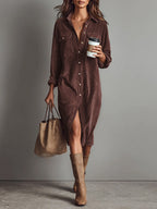 Corduroy Midi Dress with Chest Pockets