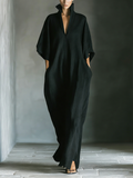 Costanza | Vestido largo negro con mangas kimono y escote en V