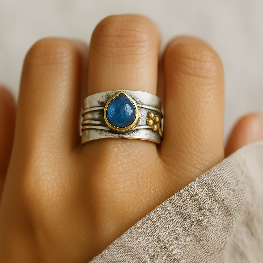 Anillo Vintage Zafiro Azul Bañado en Plata