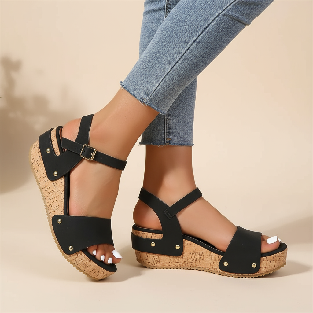 Sandales compensées Daniela – Élégance intemporelle en cuir