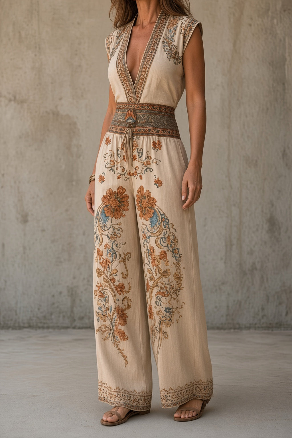 Natalie | Mono Vintage Floral de Pierna Ancha