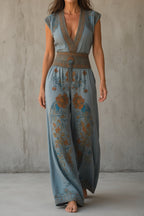 Natalie | Mono Vintage Floral de Pierna Ancha