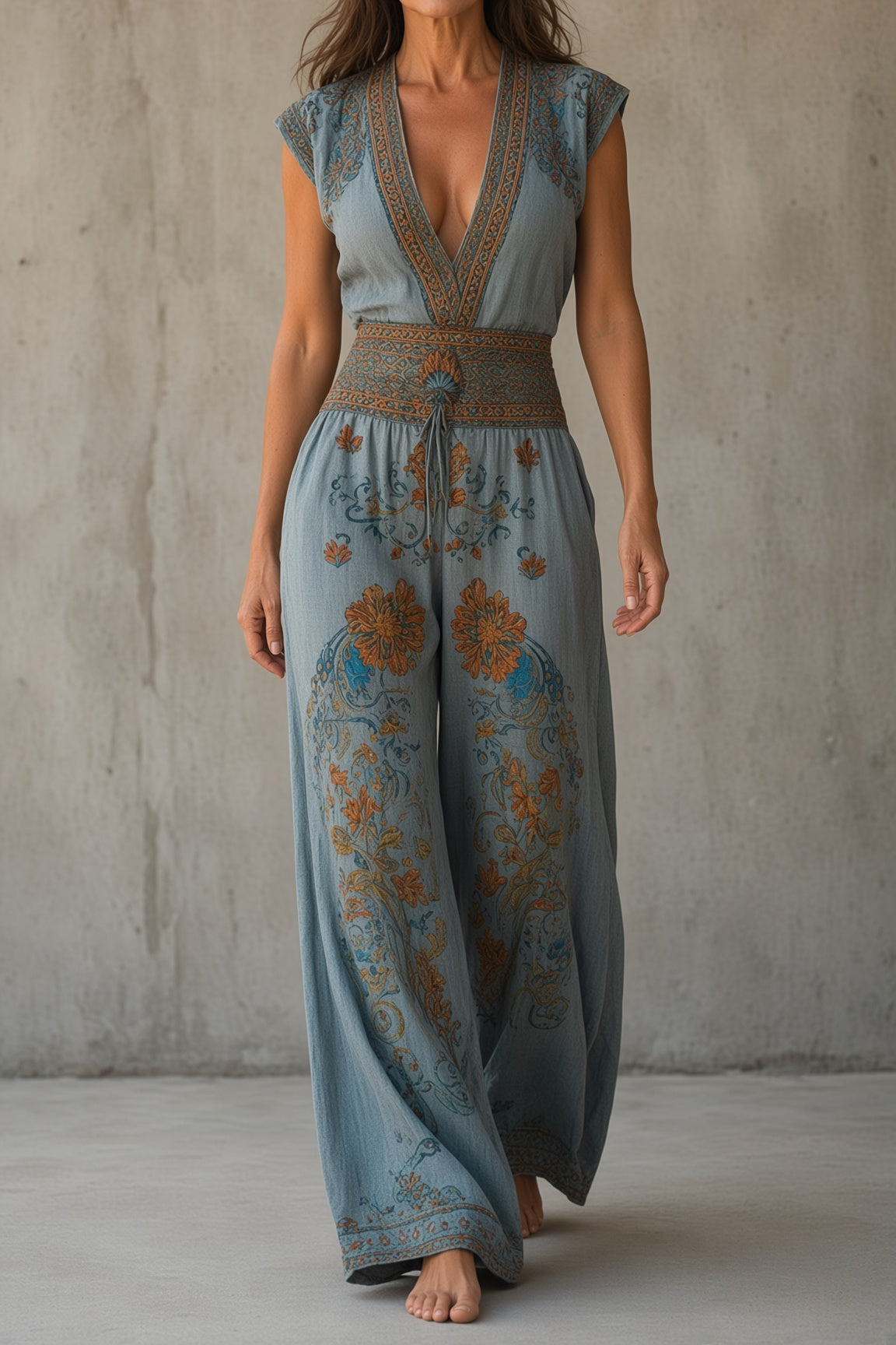 Natalie | Mono Vintage Floral de Pierna Ancha