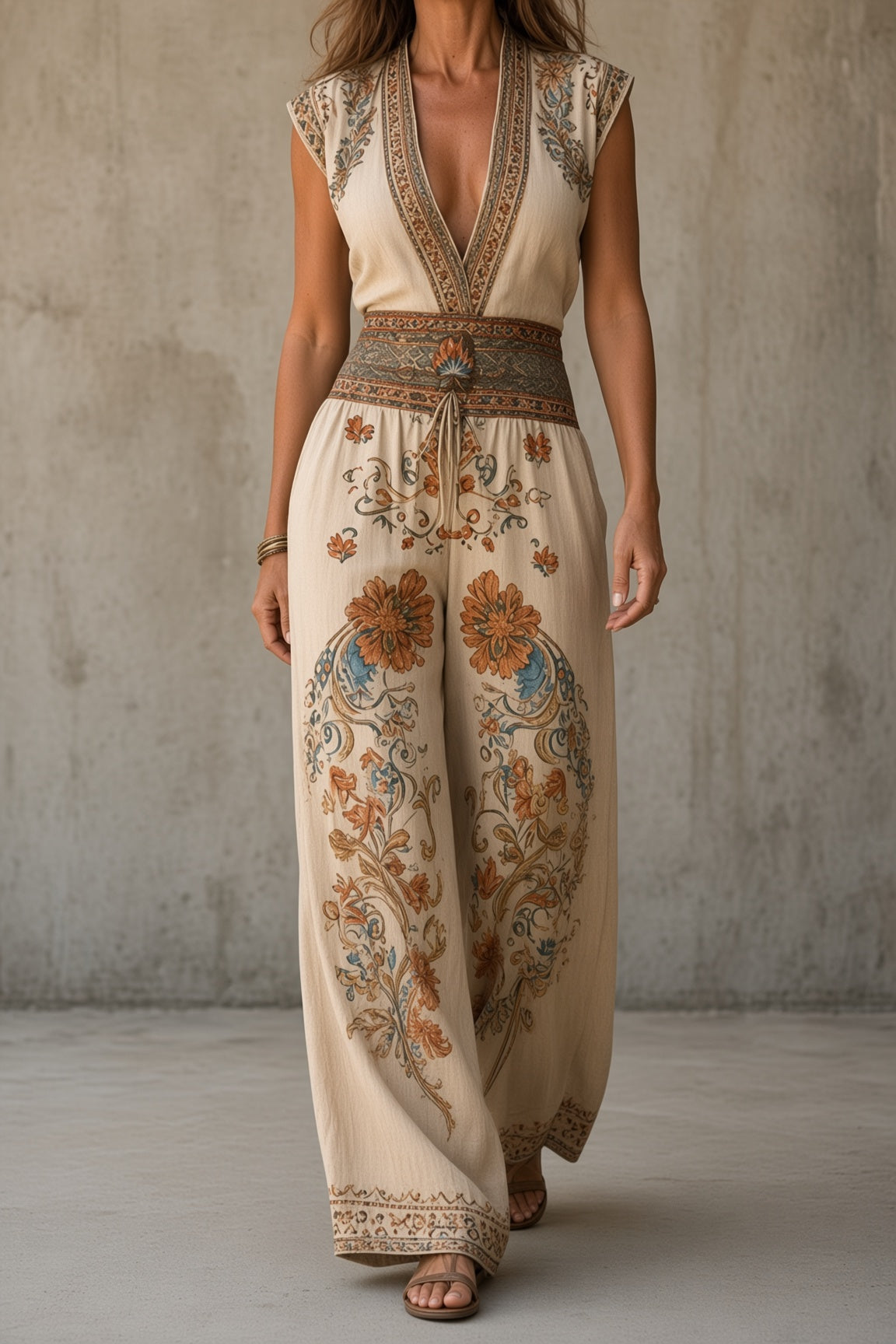 Natalie | Mono Vintage Floral de Pierna Ancha