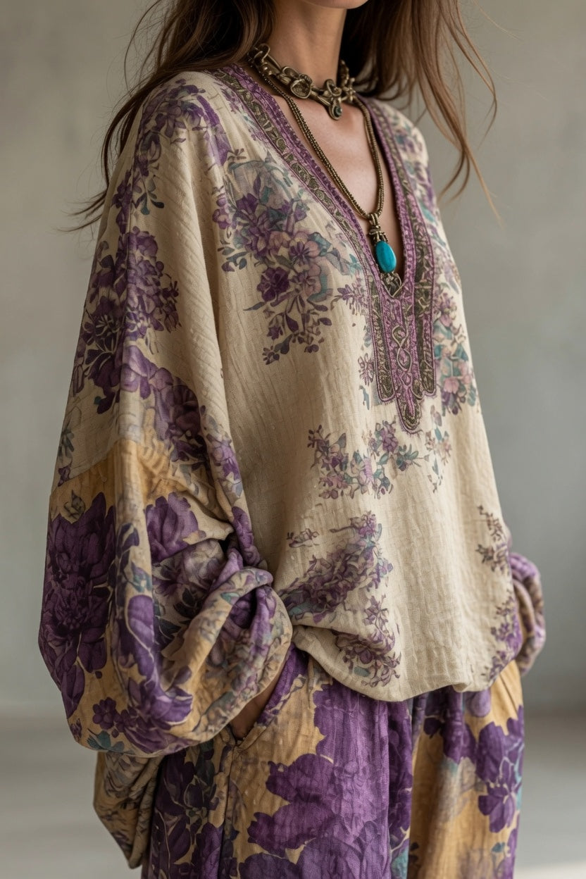 Amélie | Conjunto Boho Blusa Estampada