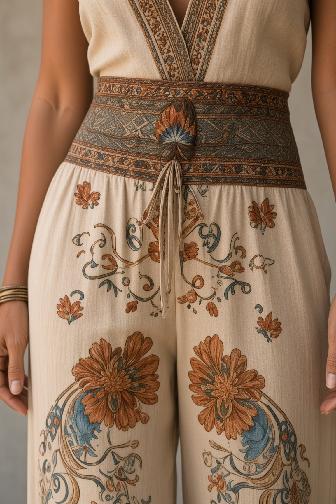Natalie | Mono Vintage Floral de Pierna Ancha