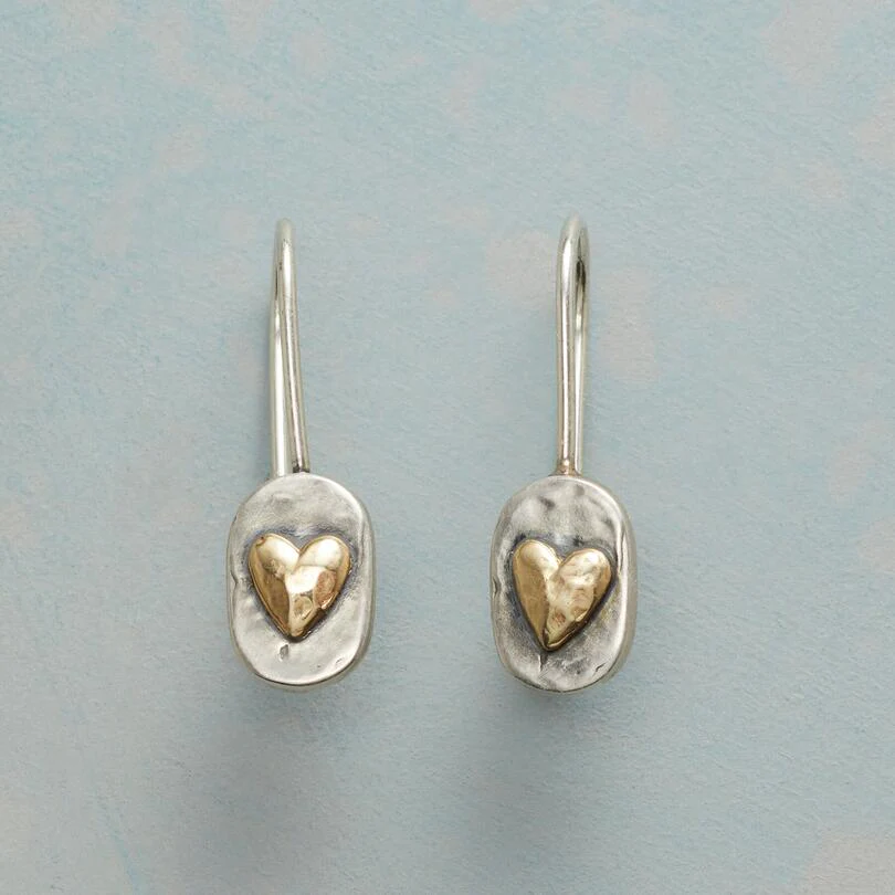 Pendientes con Forma de Corazón en Plata y Oro